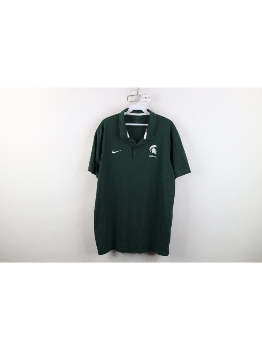 Nike Michigan State University Football Golf Polo Shirt Mens Size XL Green Knit